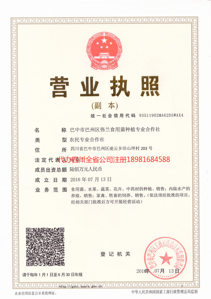 温州温州伟兰食用菌种植专业合作社